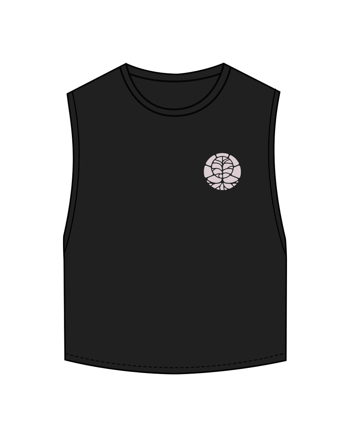 The Crop Muscle Tank - Black - EVERCORE - Left Chest Icon & Back Center Stacked - Light Pink