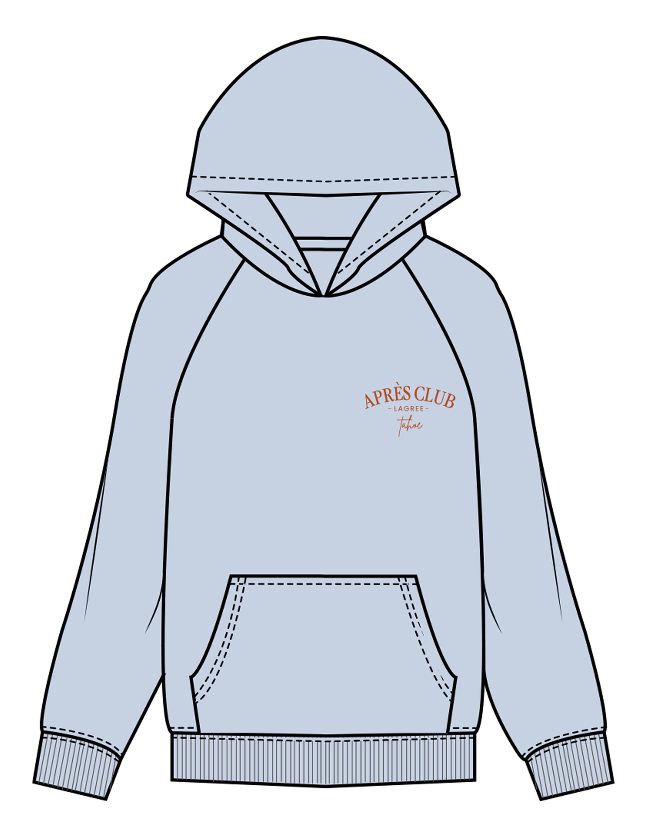 The Womens Hoodie - Powder - Lagree Tahoe - Left Chest Stacked & Back Illustration - Printed - Full Color