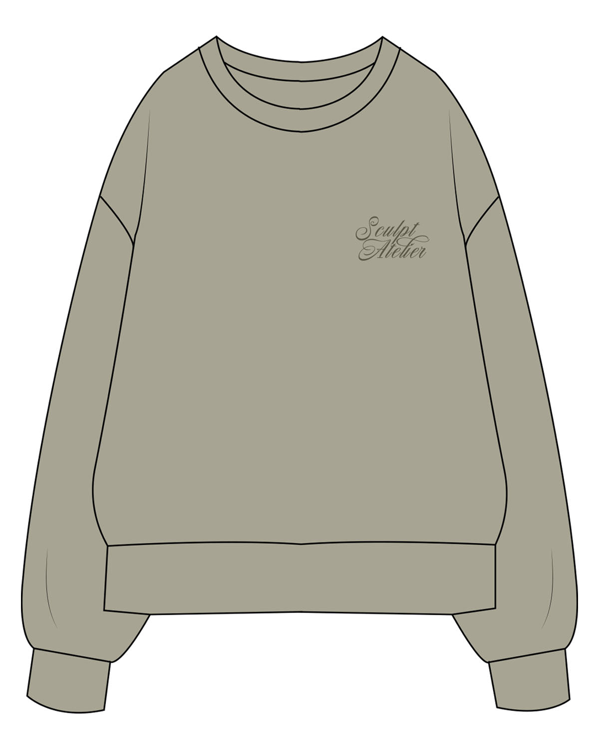 The Womens Heavyweight Crewneck - Eucalyptus - Sculpt Atelier - Left Chest Stacked - Embroidered - Tone on Tone