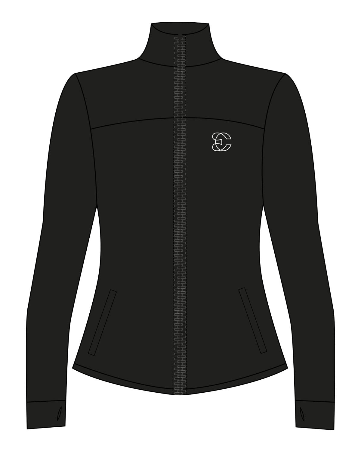 The Womens Zip Jacket - Black - Evolve Collective - Left Chest - Printed - White