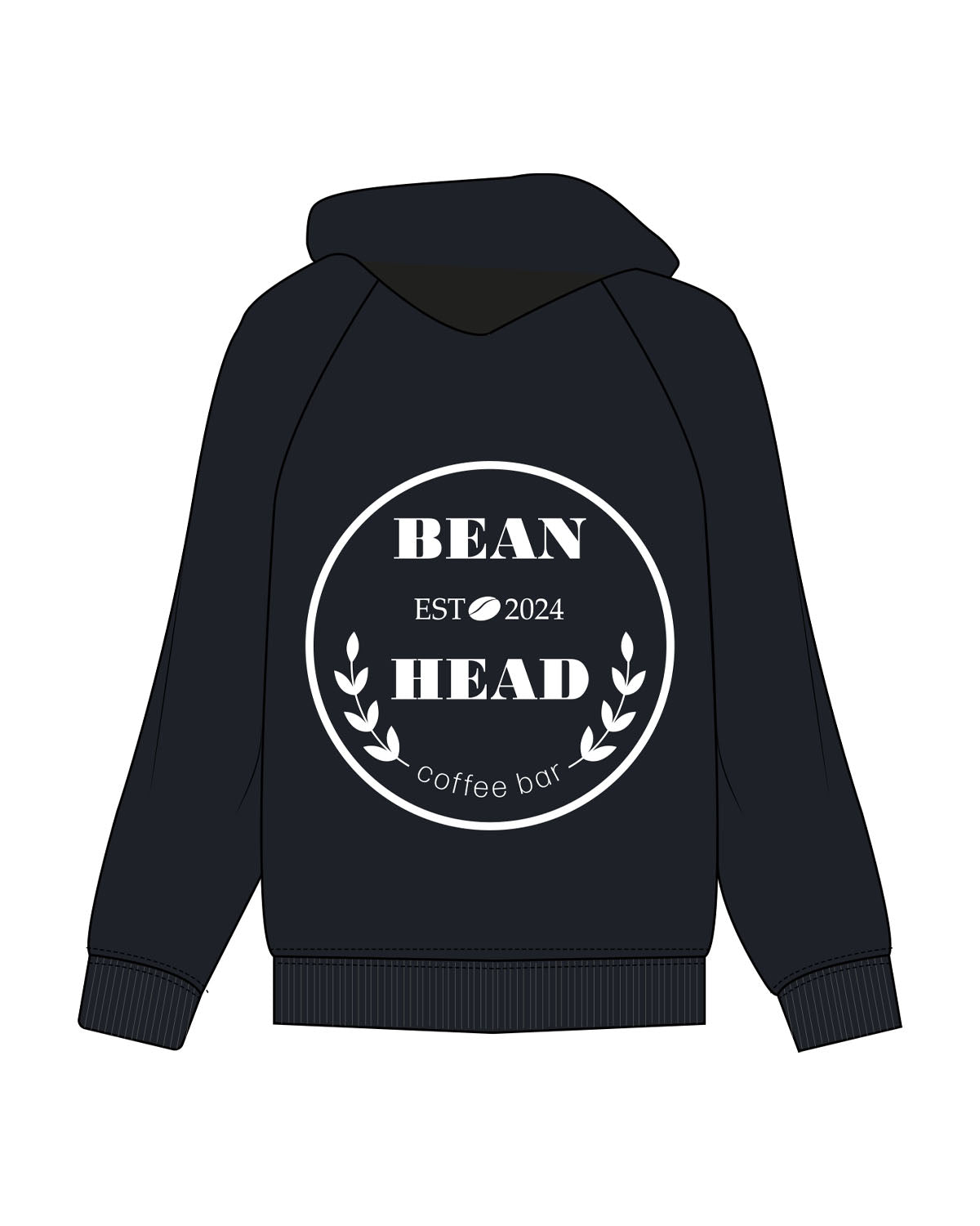 The Mens Classic Hoodie - Navy - Bean Head - Left Chest & Back Round - Printed - White