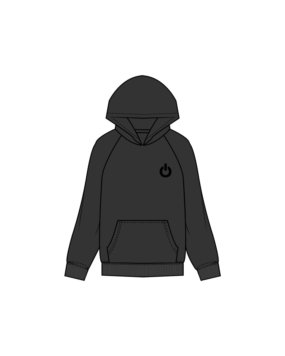 The Mens Hoodie - Washed Black - Powerhouse Fitness - Left Chest & Back Stacked - Printed - Matte Black