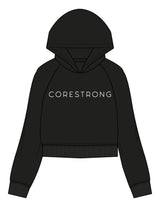 The Womens Crop Hoodie - Black - Core Strong - Center Chest - Printed - White