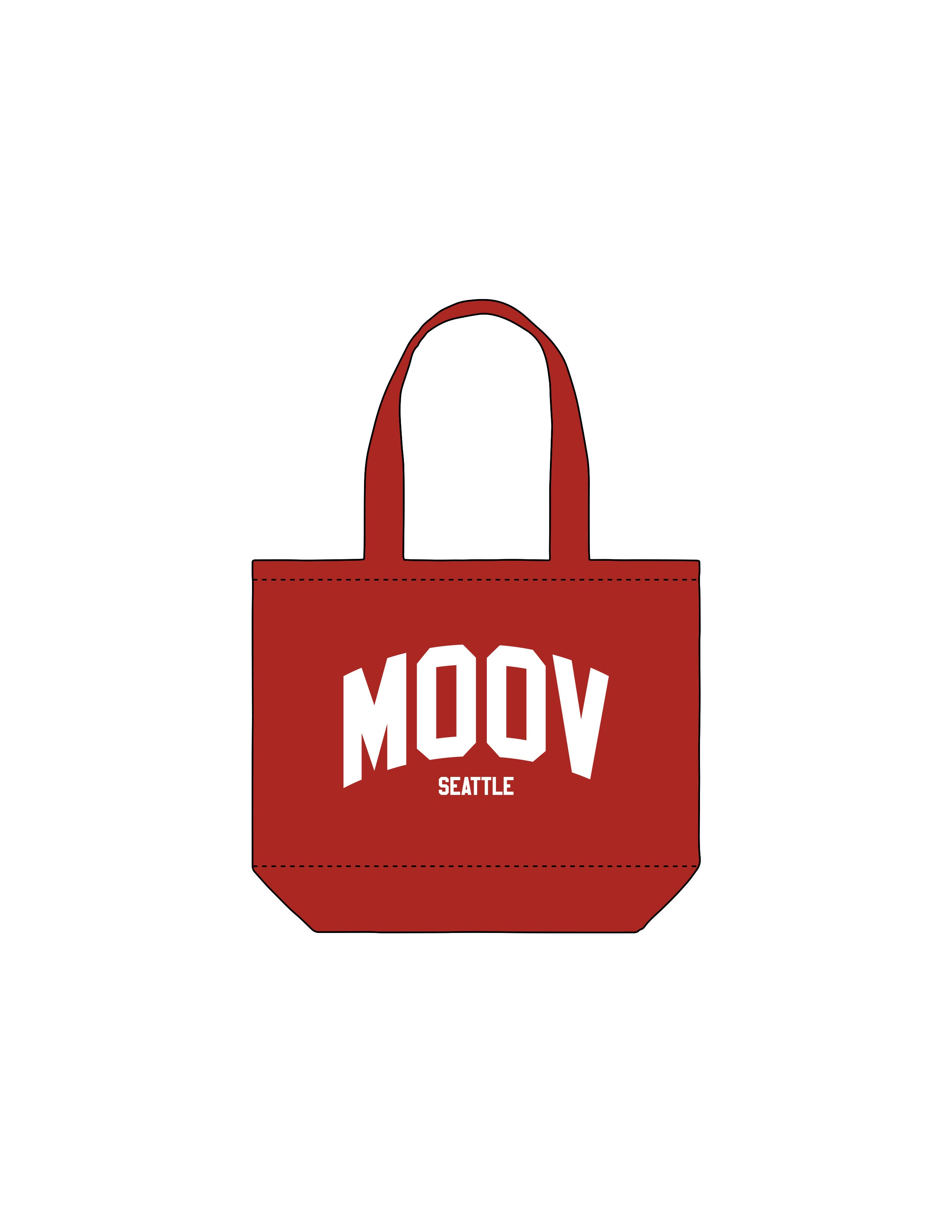 The Tote Bag - Red - Moov Seattle - Center Body Stacked - Printed - White