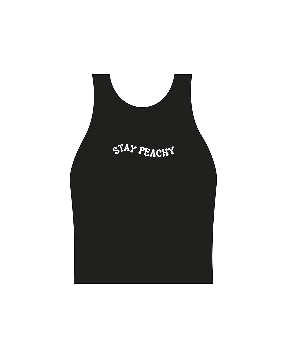 The Womens Active Crop Tank - Black - Peachy Glow - Center Chest - Printed - White