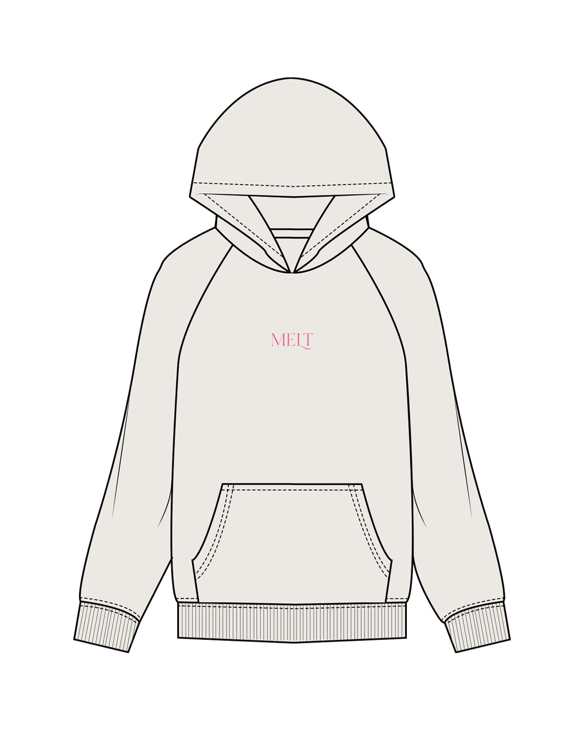 The Womens Hoodie - Bone - Melt Hot Pilates - Center Chest & Center Back - Printed - Pink