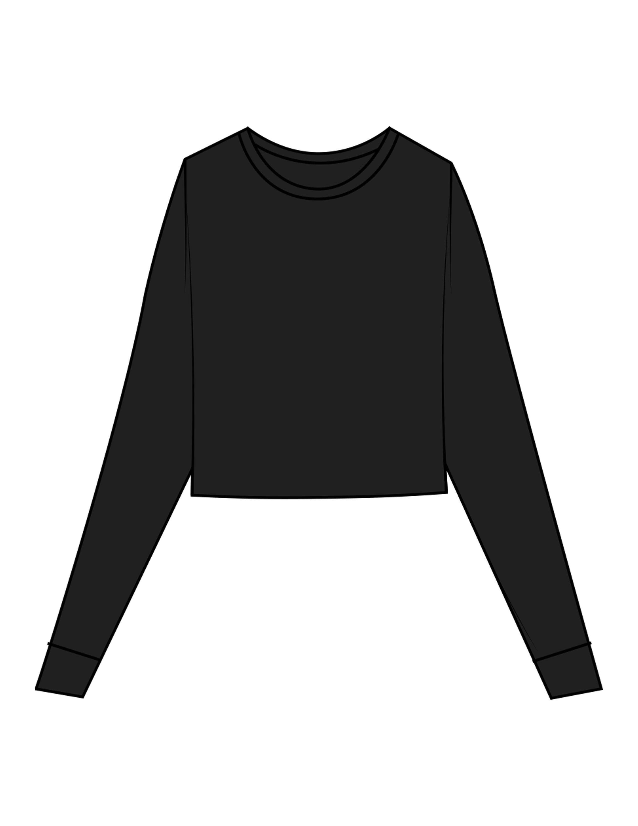 The Micro Rib Crop Long Sleeve - Black - The Studio (MDR) - Back Neckline - Printed - White