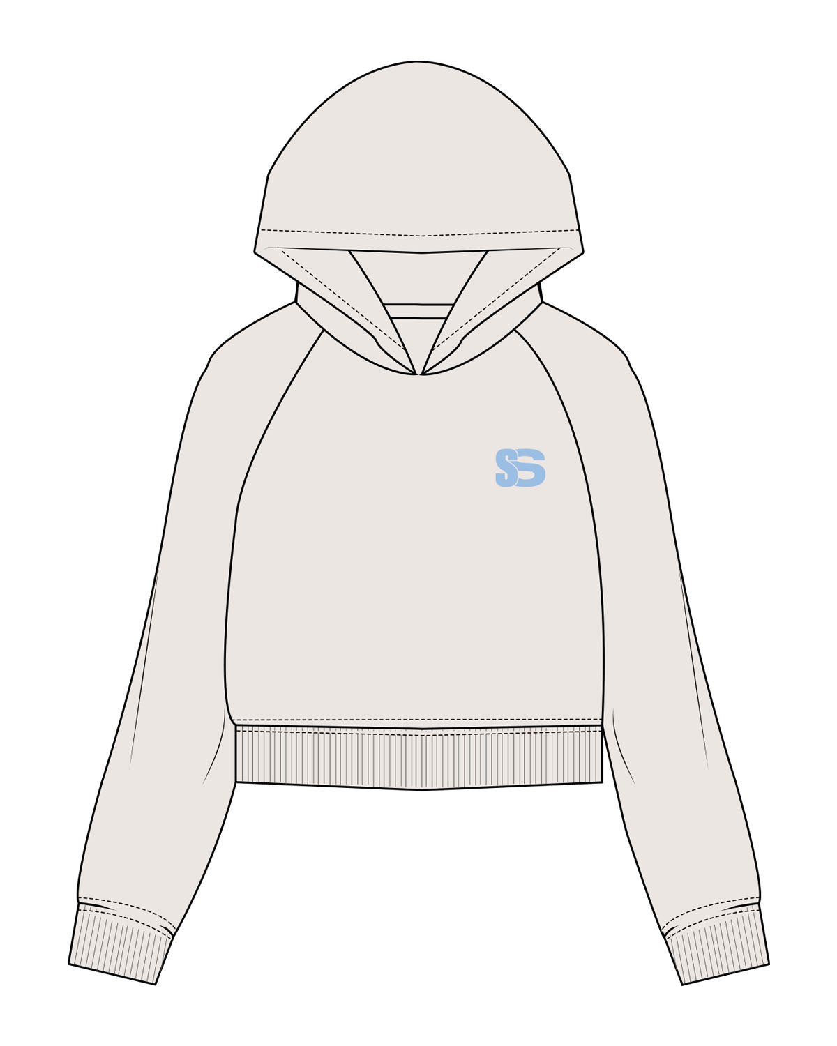 The Womens Crop Hoodie - Bone - Sweatshack - Left Chest - Printed - Blue