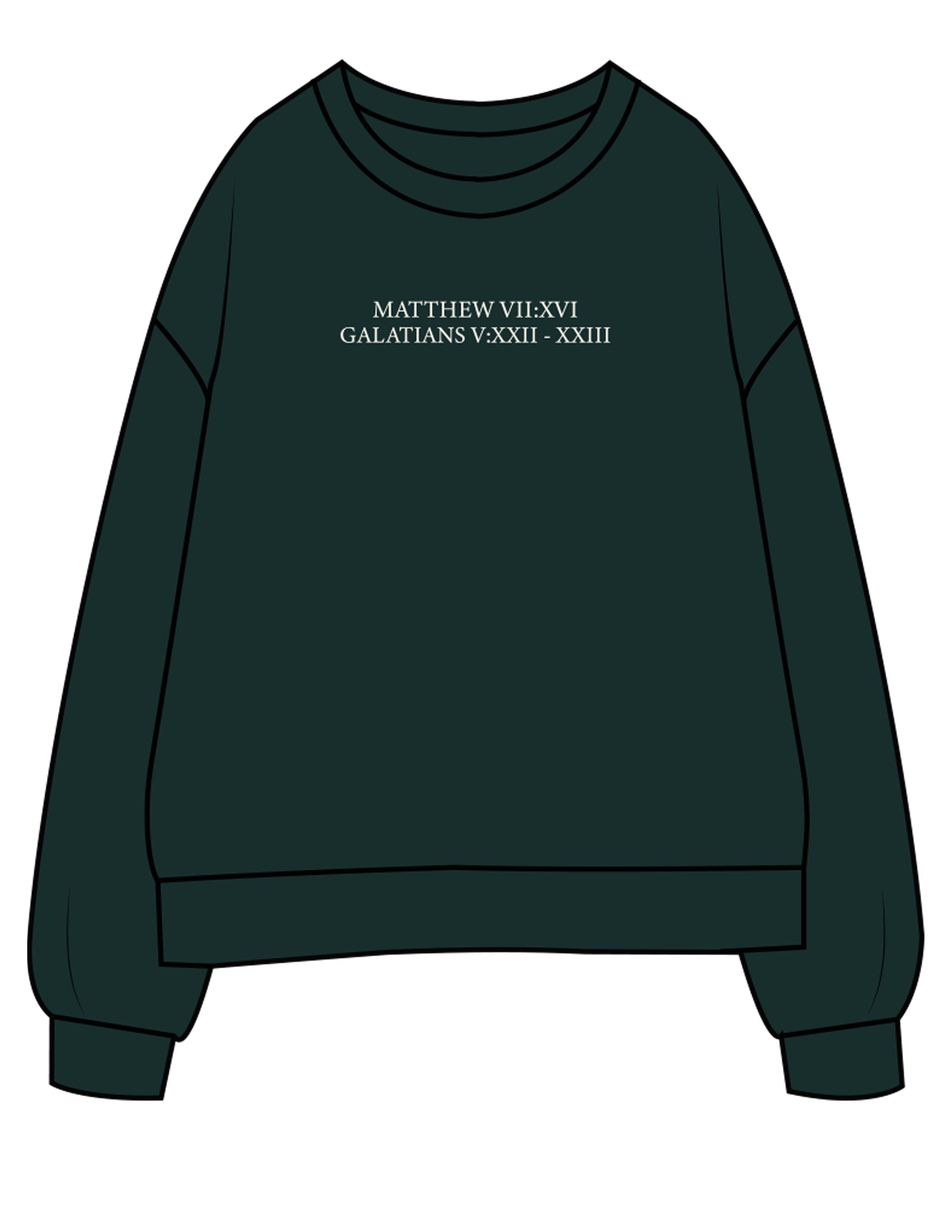 The Mens Classic Crewneck - Pine Green - Fed By The Fruit - Chest Stacked & Back Stacked - Printed - Off White