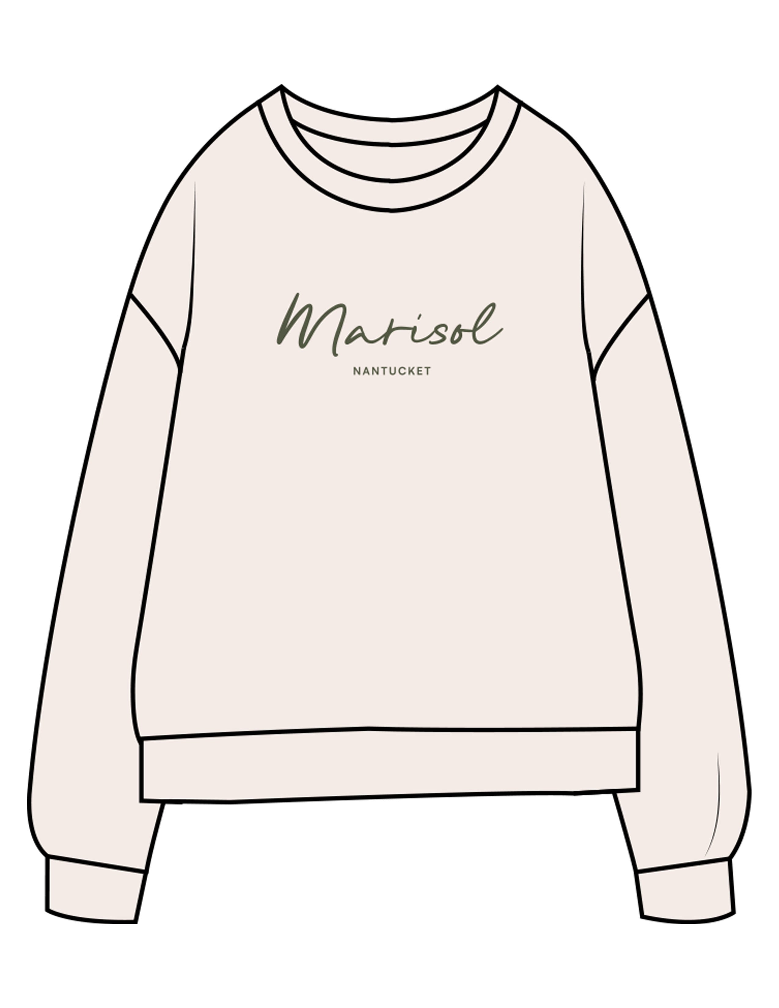 The Midweight Unisex Crewneck - Washed Ivory - Forme Barre Nantucket - Center Chest Stacked - Printed - Olive