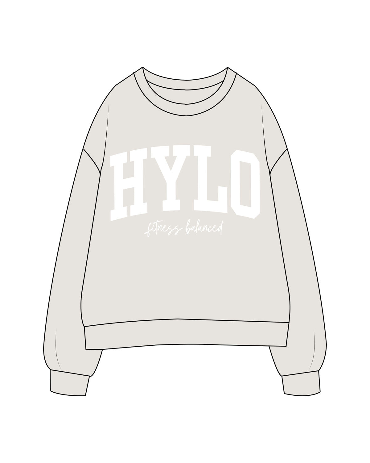 The Womens Crewneck - Washed Bone - Hylo Fitness - Chest Stacked - Printed - Tone on Tone