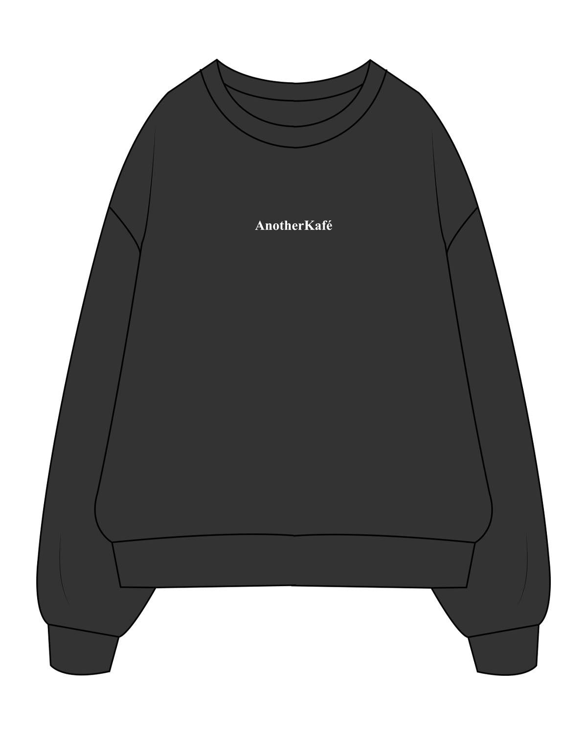 The Mens Crewneck - Washed Black - Kafe'sito - Center Chest Side & Back - Printed - White