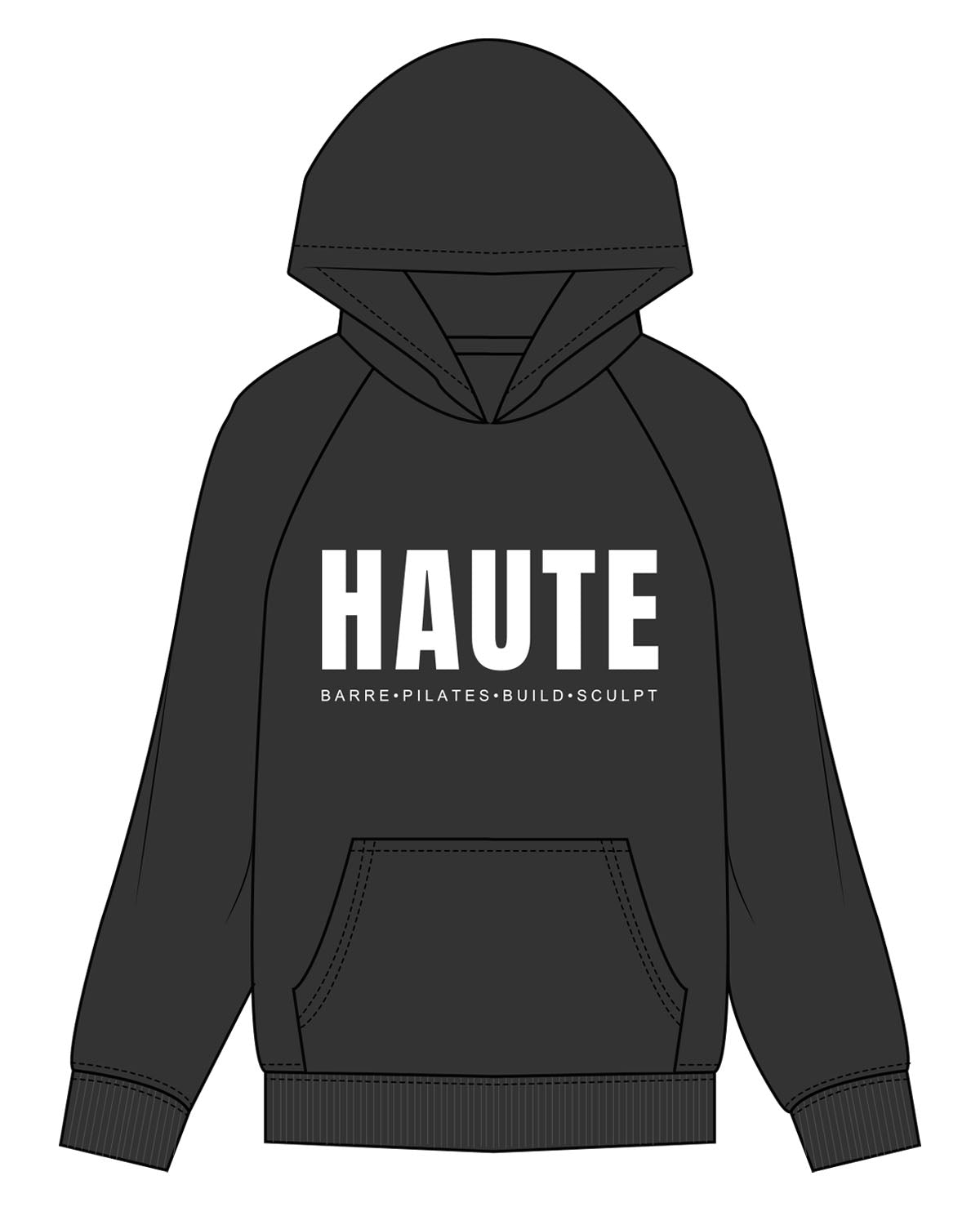 The Mens Hoodie - Black - Haute Barre - Center Chest & Back Stacked - White