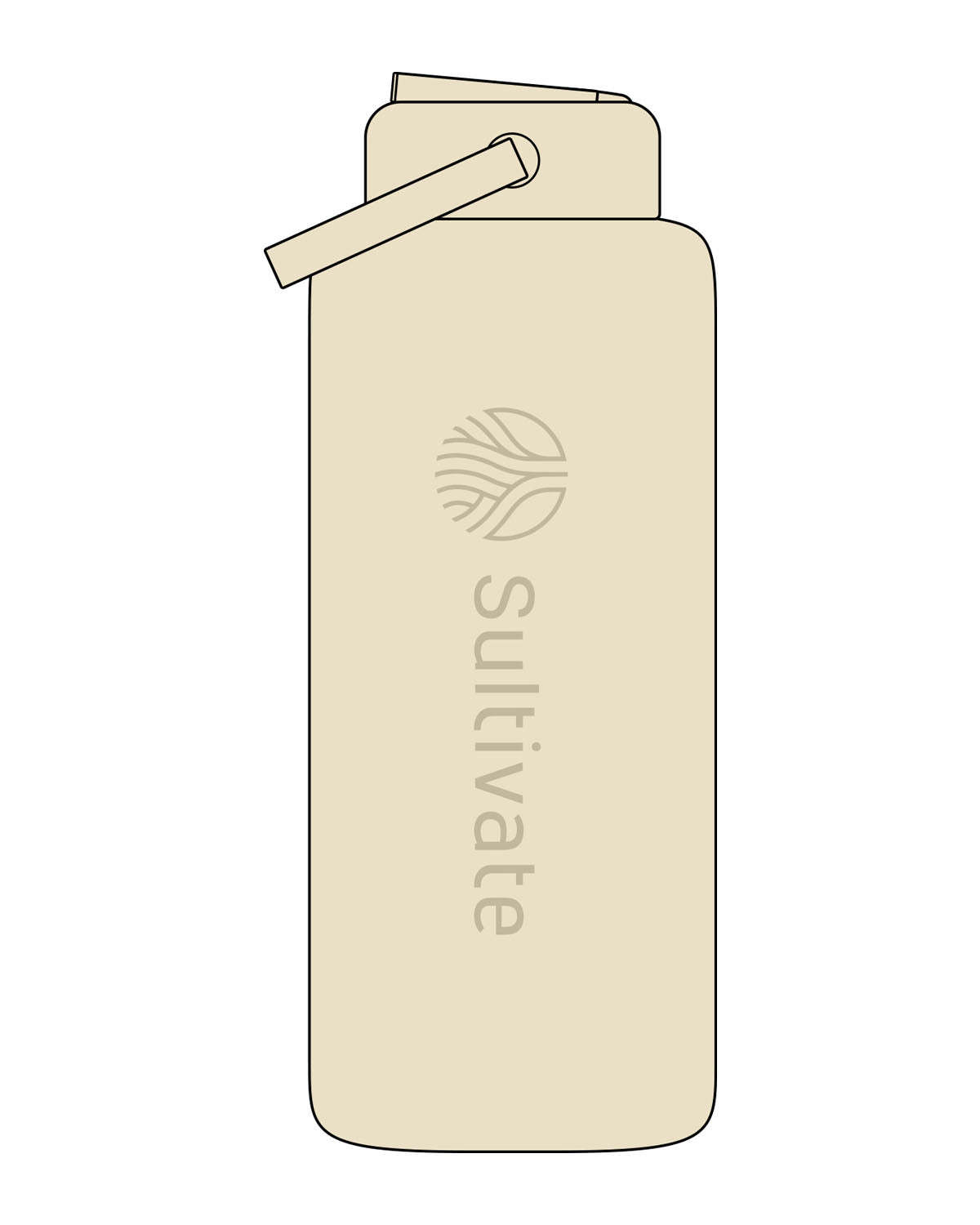 The Wide Mouth Water Bottle - Cream - Sultivate - Center Body Logo - Printed - Tone on Tone