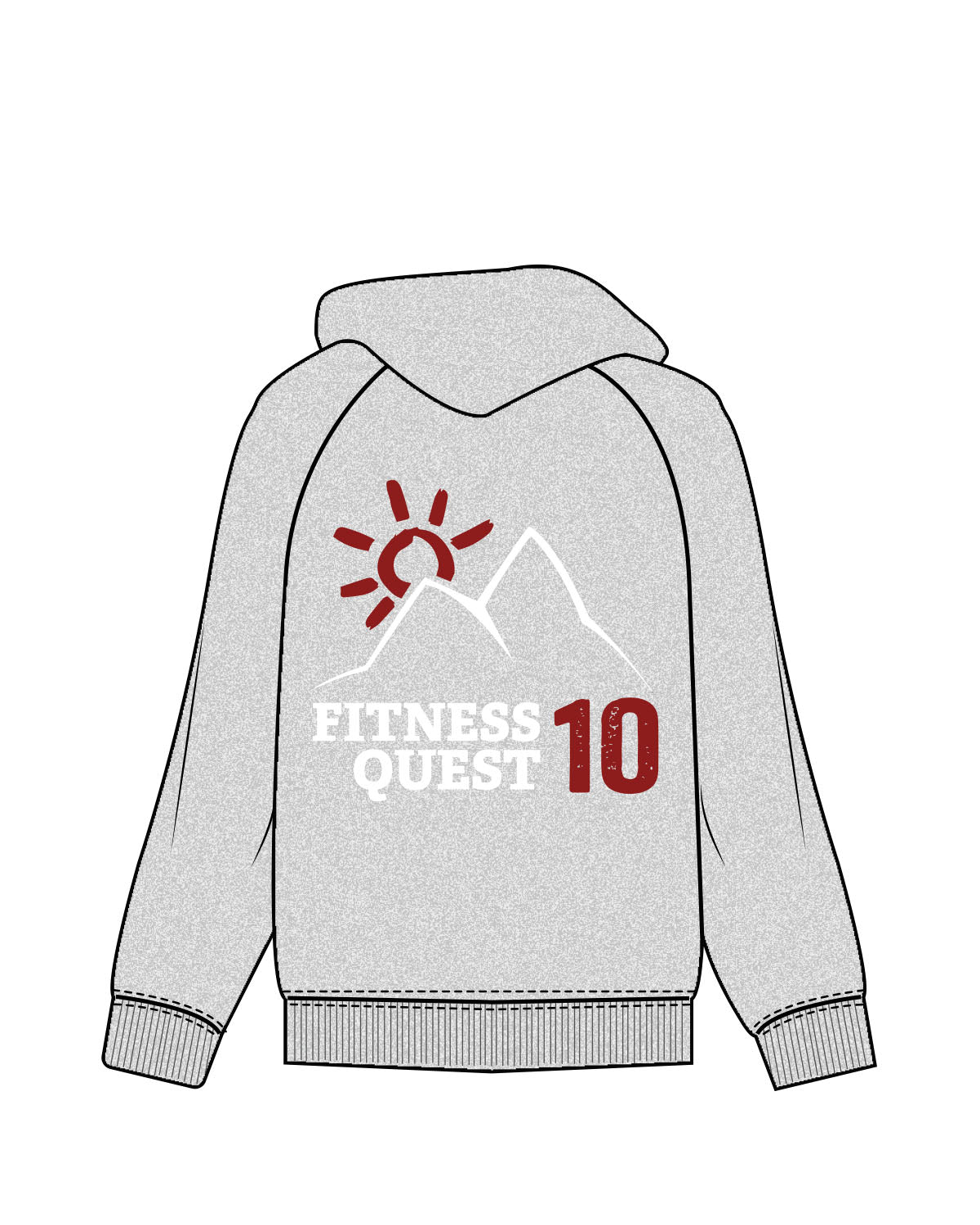 The Mens Hoodie - Heather - Fitness Quest 10 - Center Chest & Back Stacked - Full Colors