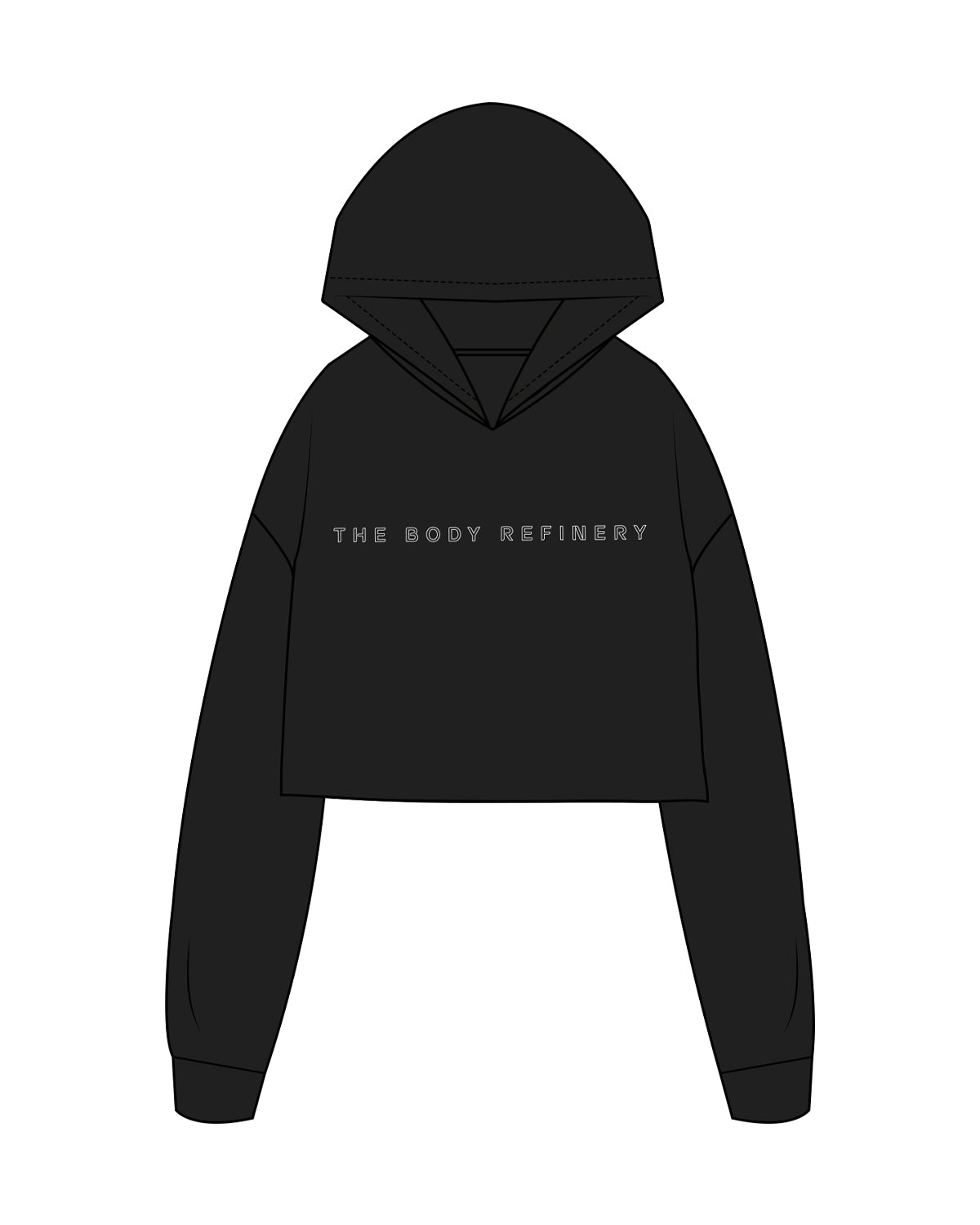 The Crop Terry Hoodie - Black - The Body Refinery - Center Chest & Back Stacked - White