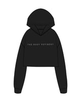 The Crop Terry Hoodie - Black - The Body Refinery - Center Chest & Back Stacked - White
