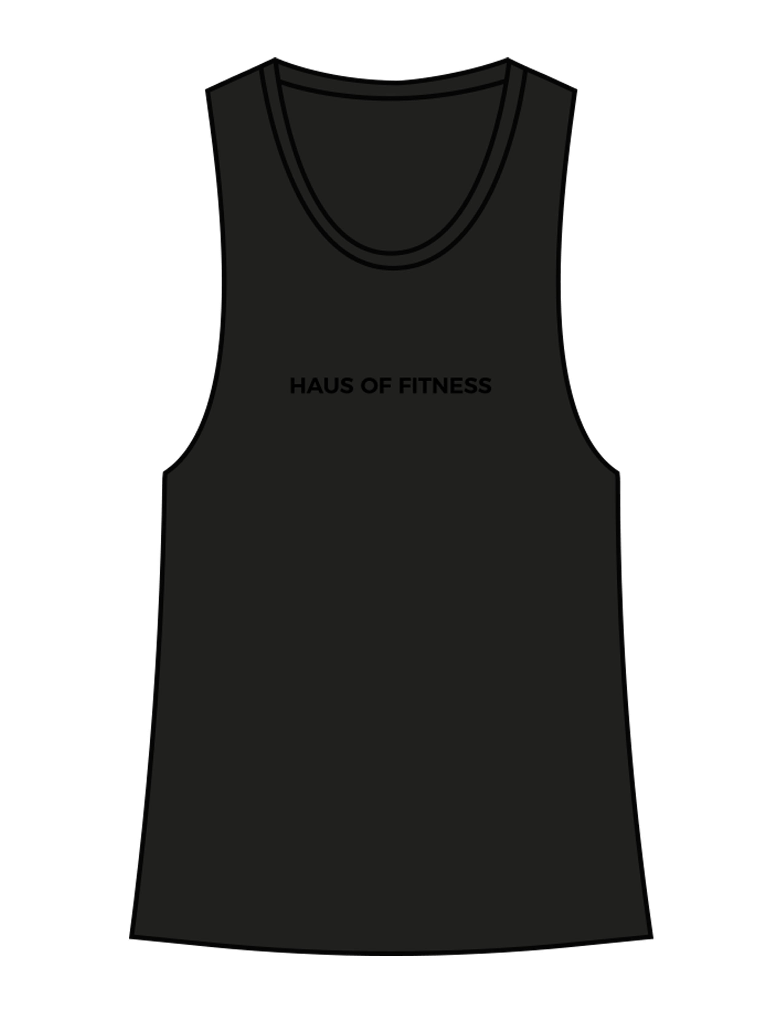 The Womens Racerback Tank - Black - Haus of Fitness - Center Chest - Printed - Tone on Tone