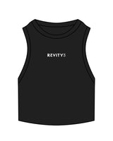 The Ribbed Crop Tank - Black - REVITY3 - Center Chest - Embroidered White