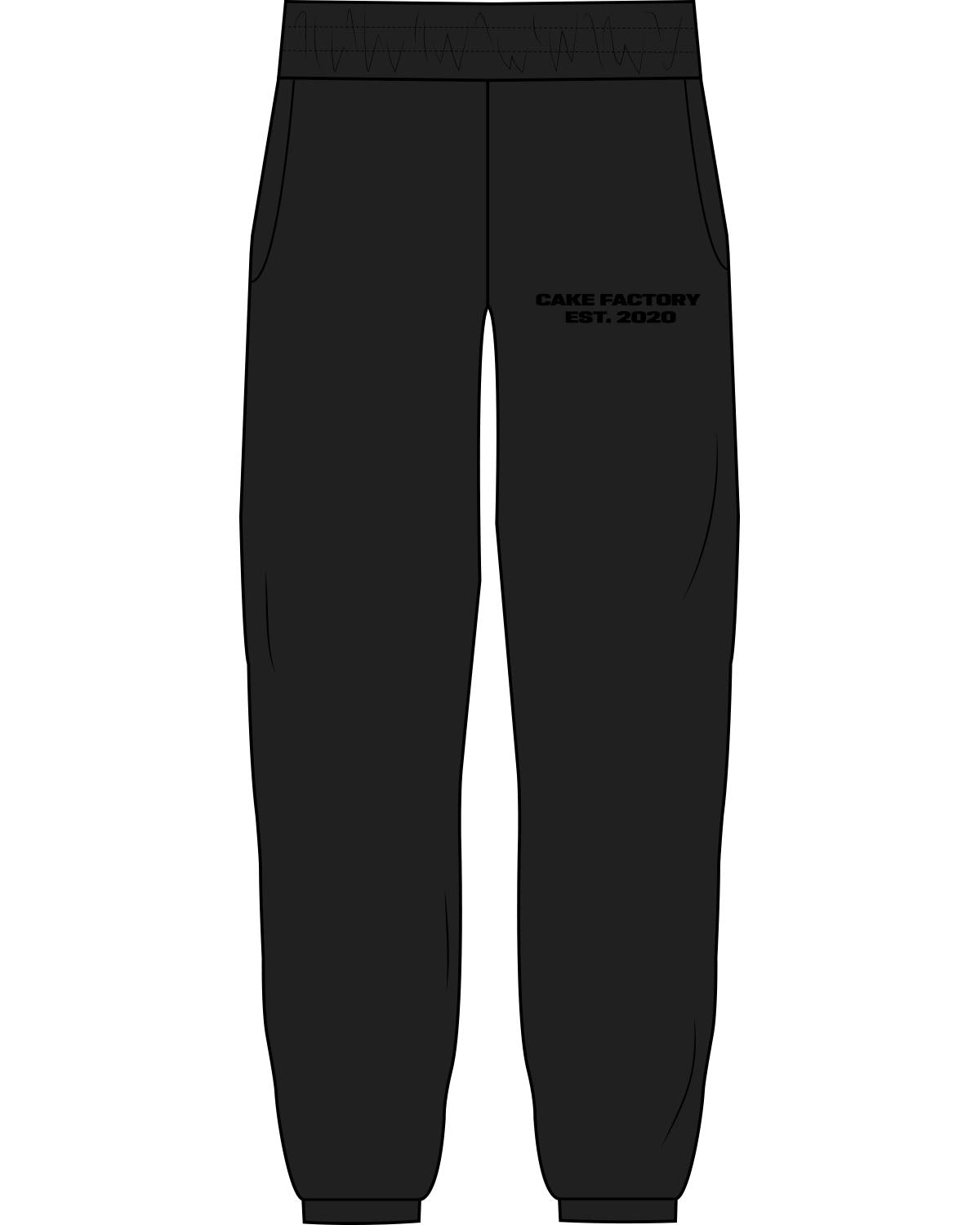 The Womens Sweatpants - Black - Cake Factory - Left Leg - Text Stacked - Black