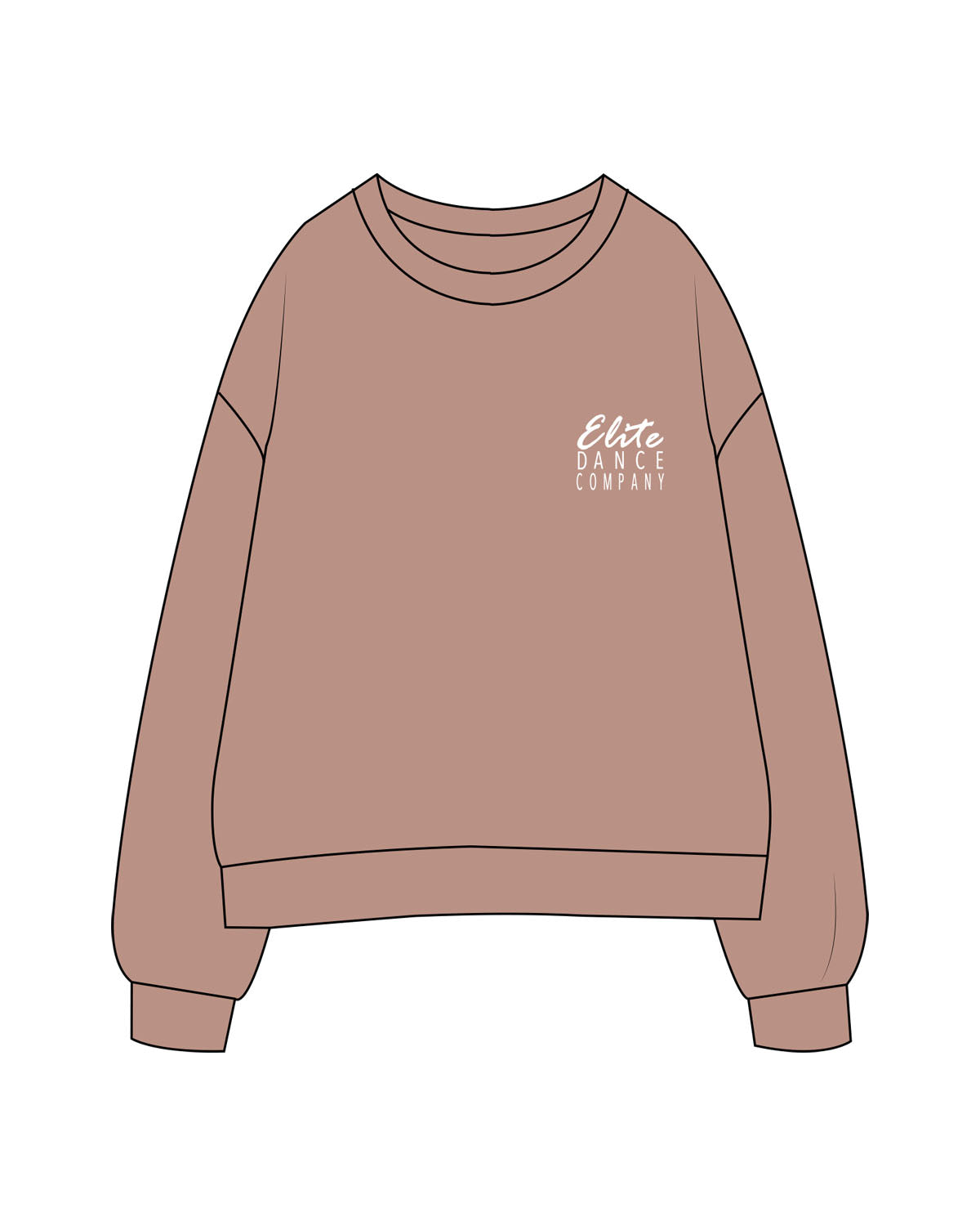 The Womens Crewneck - Clay - Elite Dance Academy - Left Chest Stacked - Printed - White