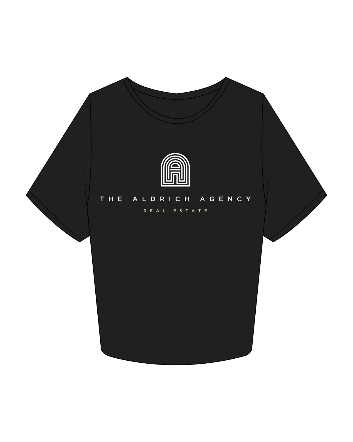 The Crop Tee - Black - Aldrich Agency - Center Chest Stacked - Printed - White