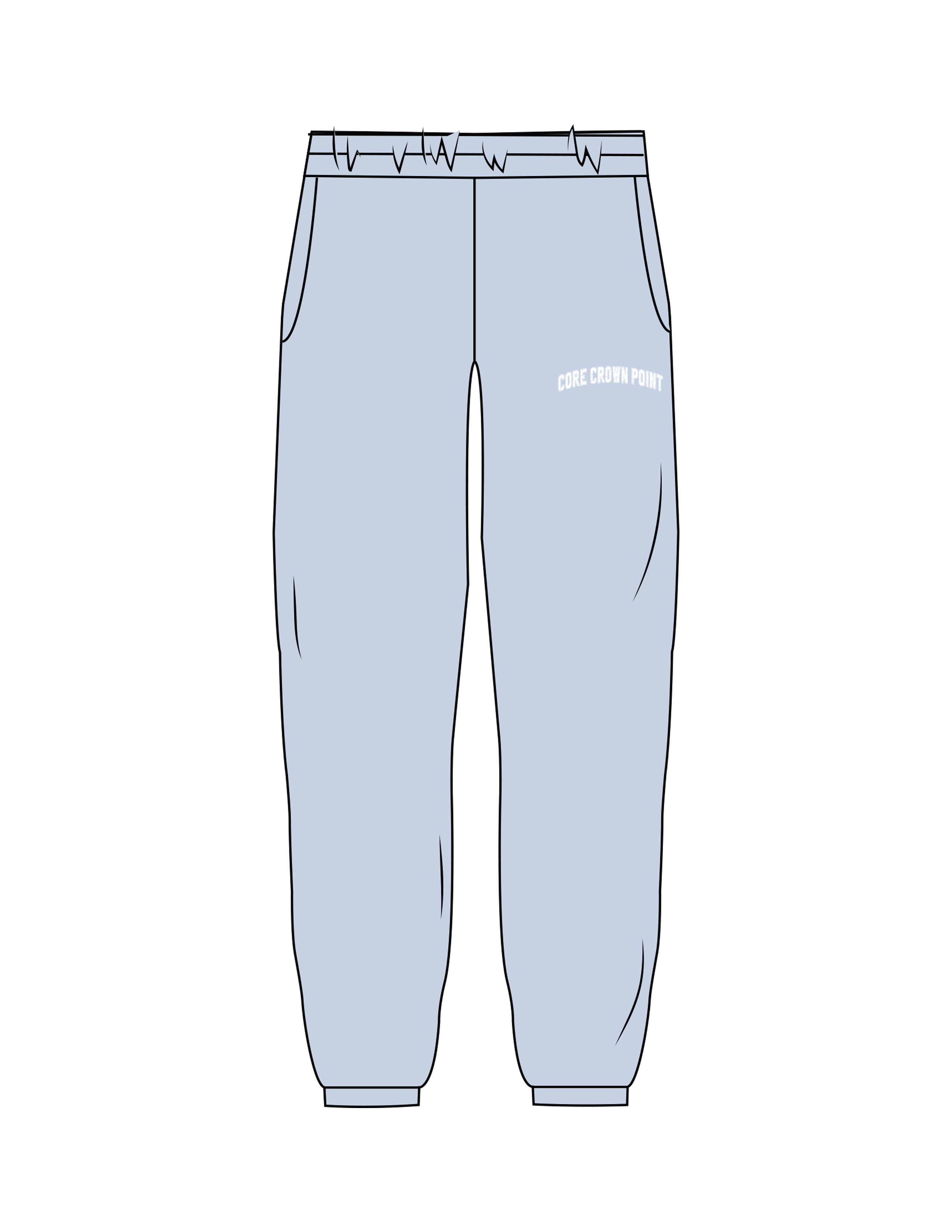 The Womens Sweatpants - Powder - Core Crown Point - Left Leg Arc - Printed - White