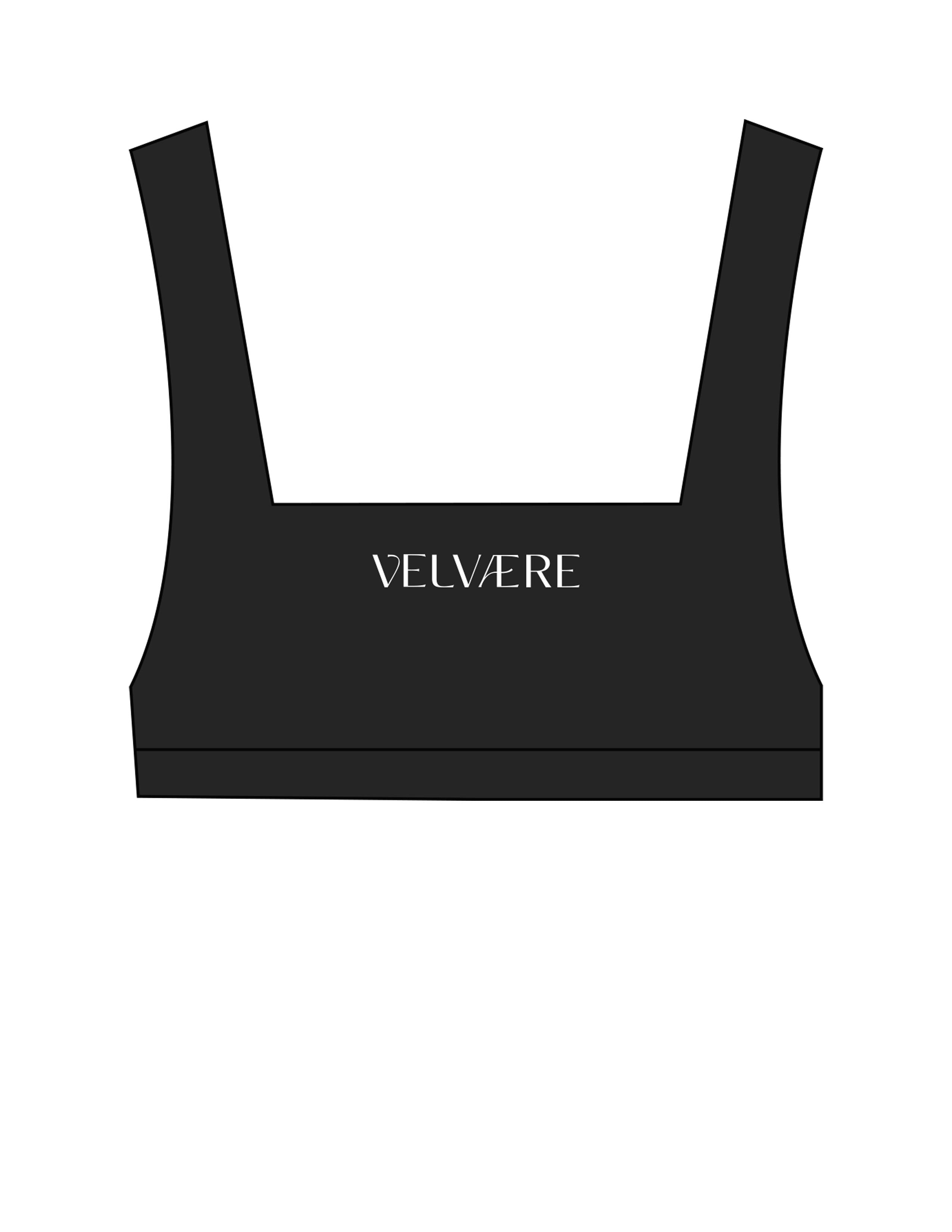 The Box Cut Bra - Black - Velvaere - Center Chest & Center Back - Printed-  White