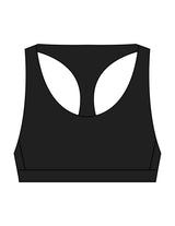 The Racer Bra - Black - Higher Ground - Center Back Pyramid Icon - Printed - White