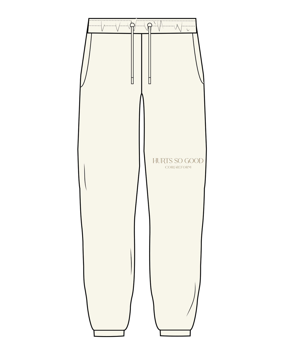 The Mens Classic Sweatpants - Off White - Core Reform - Left Leg "HURTS" - Printed - Sand