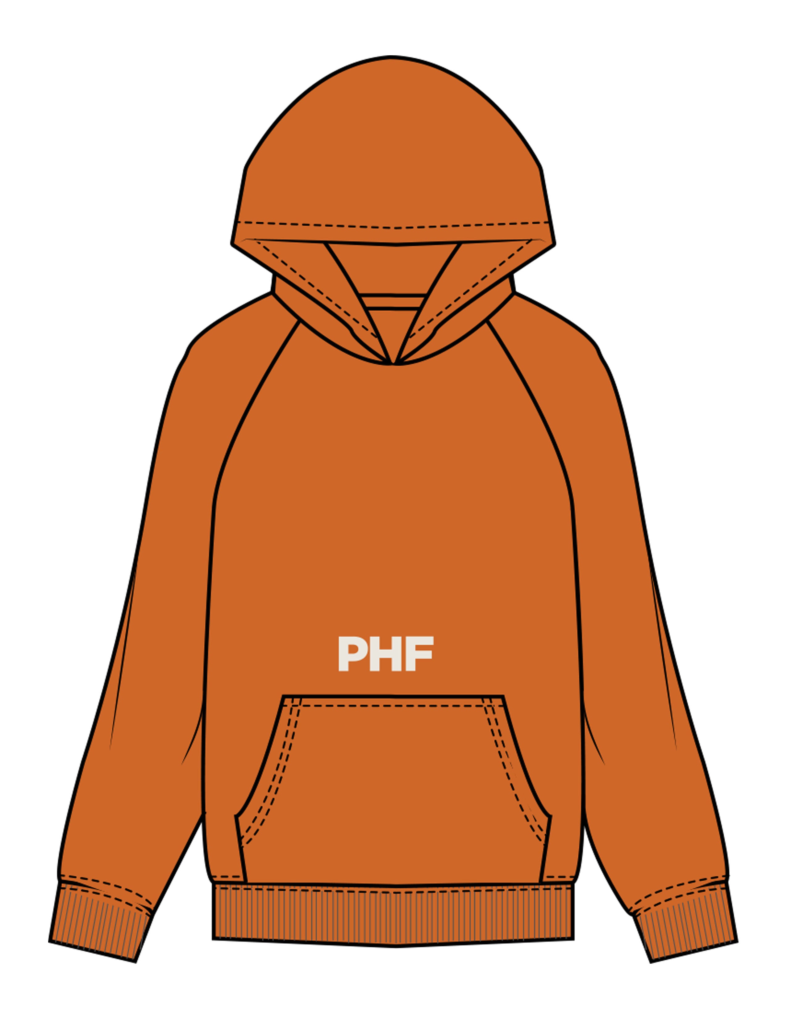 The Mens Hoodie - Cinnamon - Powerhouse Fitness - Front Upper Pocket & Full Back - Printed - Off White