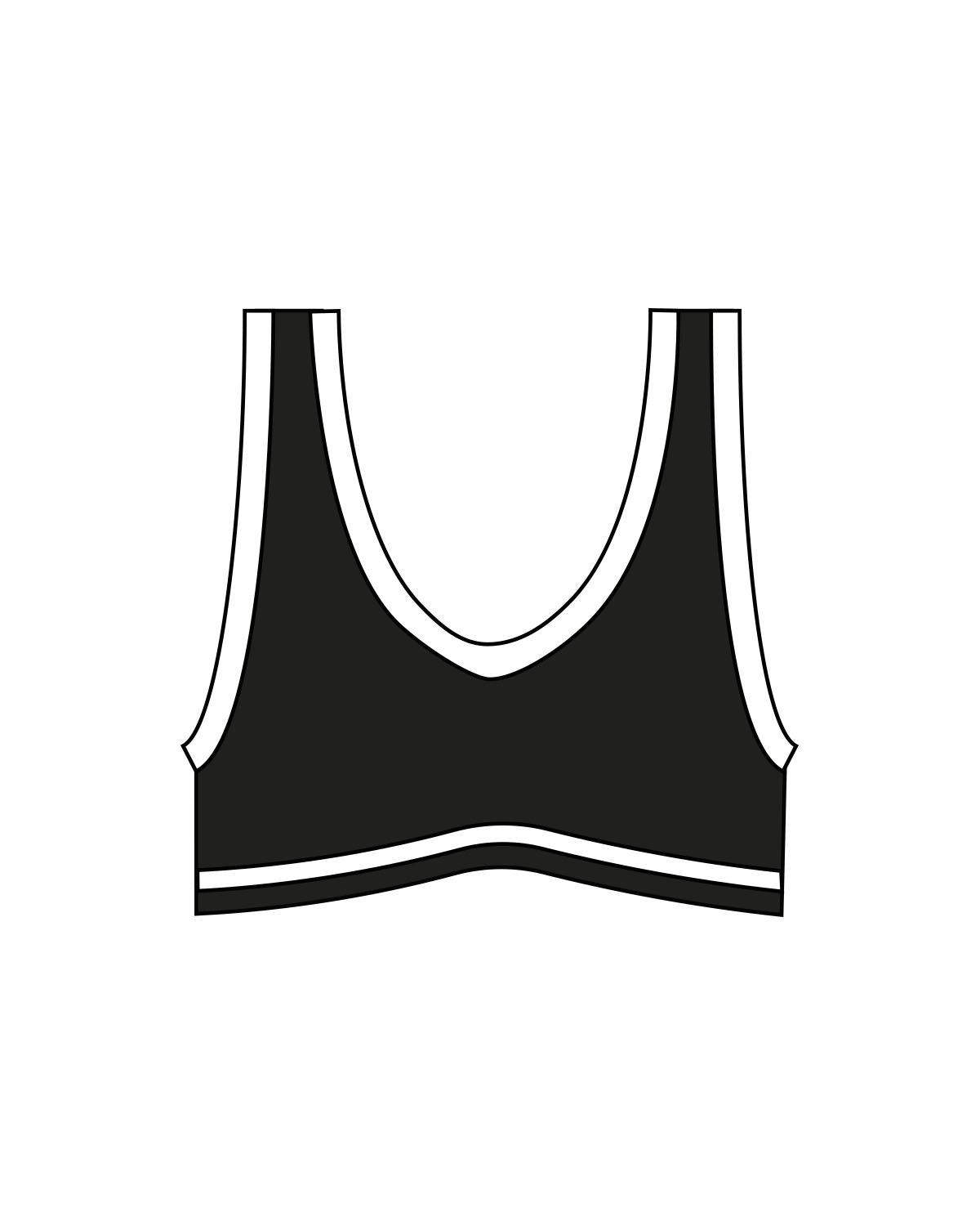 The Piped Bra - Black - Onyx & Ivory - Center Back - Printed - Off White
