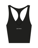 The Racer Tank - Black - REFORM Pilates Studio - Center Chest & Back Round - Printed - White