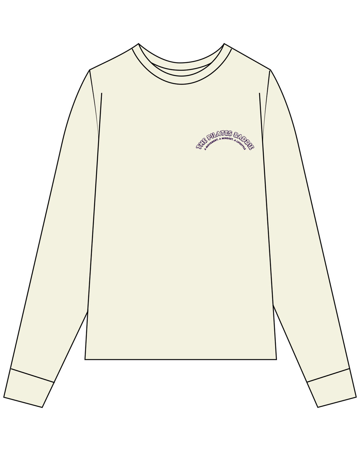 The Womens Oversized Long Sleeve - Butter - Pilates Baddie - Left Chest Arc & Back Round - Printed - Purple