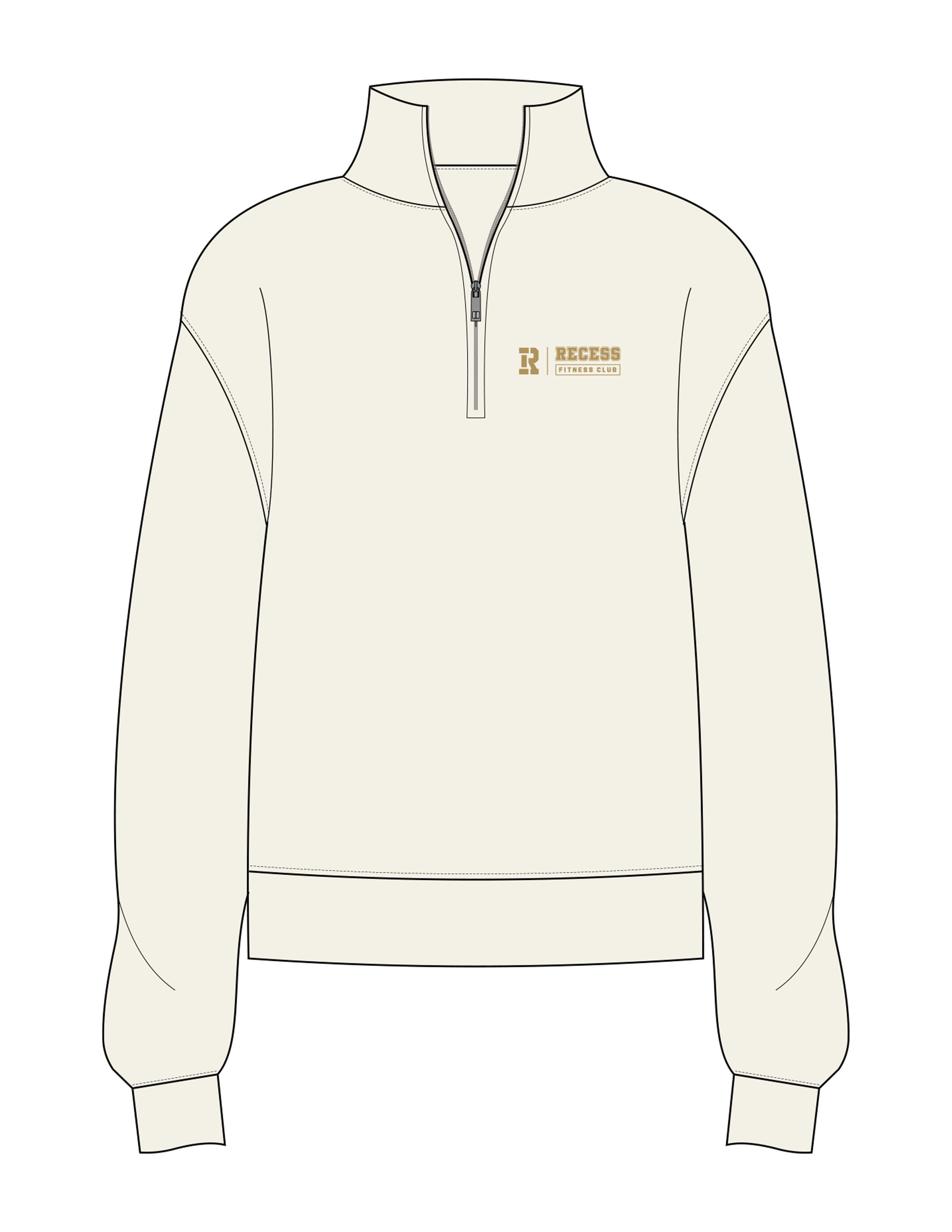 The Mens 1/4 Zip - Off White - Recess Fitness - Left Chest Stacked & Back Neckline - Printed - Brown