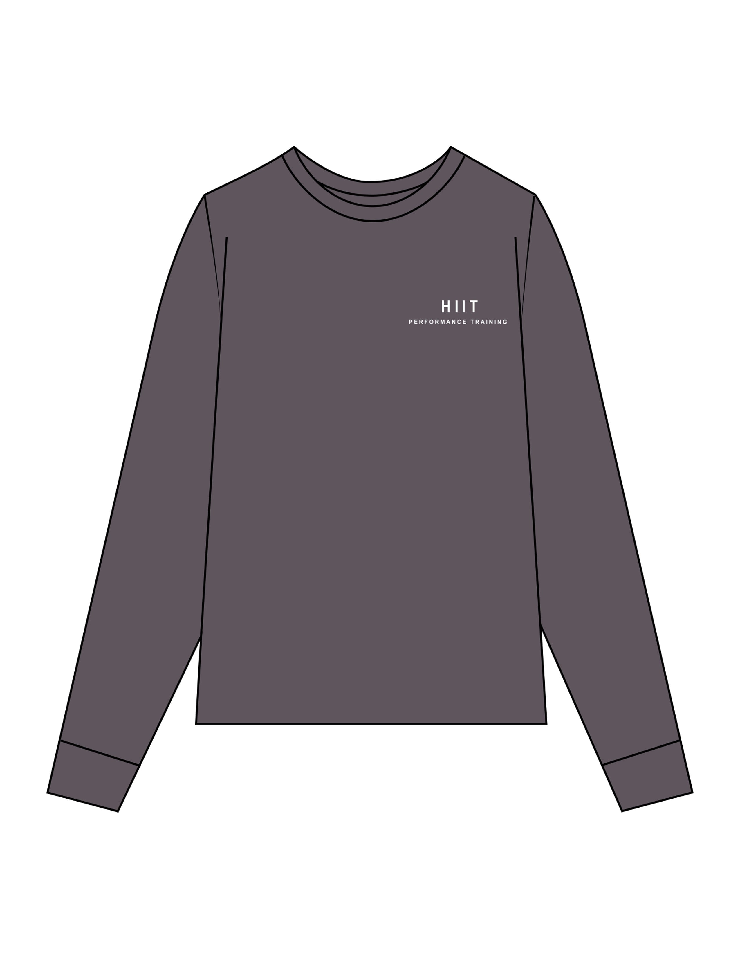 The Unisex Midweight Long Sleeve - Graphite - HIIT Performance - Left Chest Stacked - Printed - White