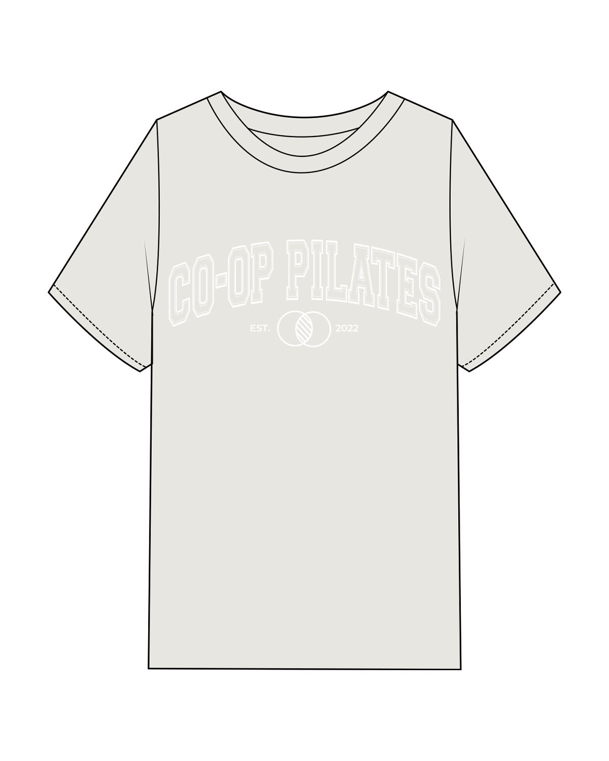 The Womens Heavyweight Tee - Washed Bone - Co-Op Pilates - Center Chest Stacked - Printed - White