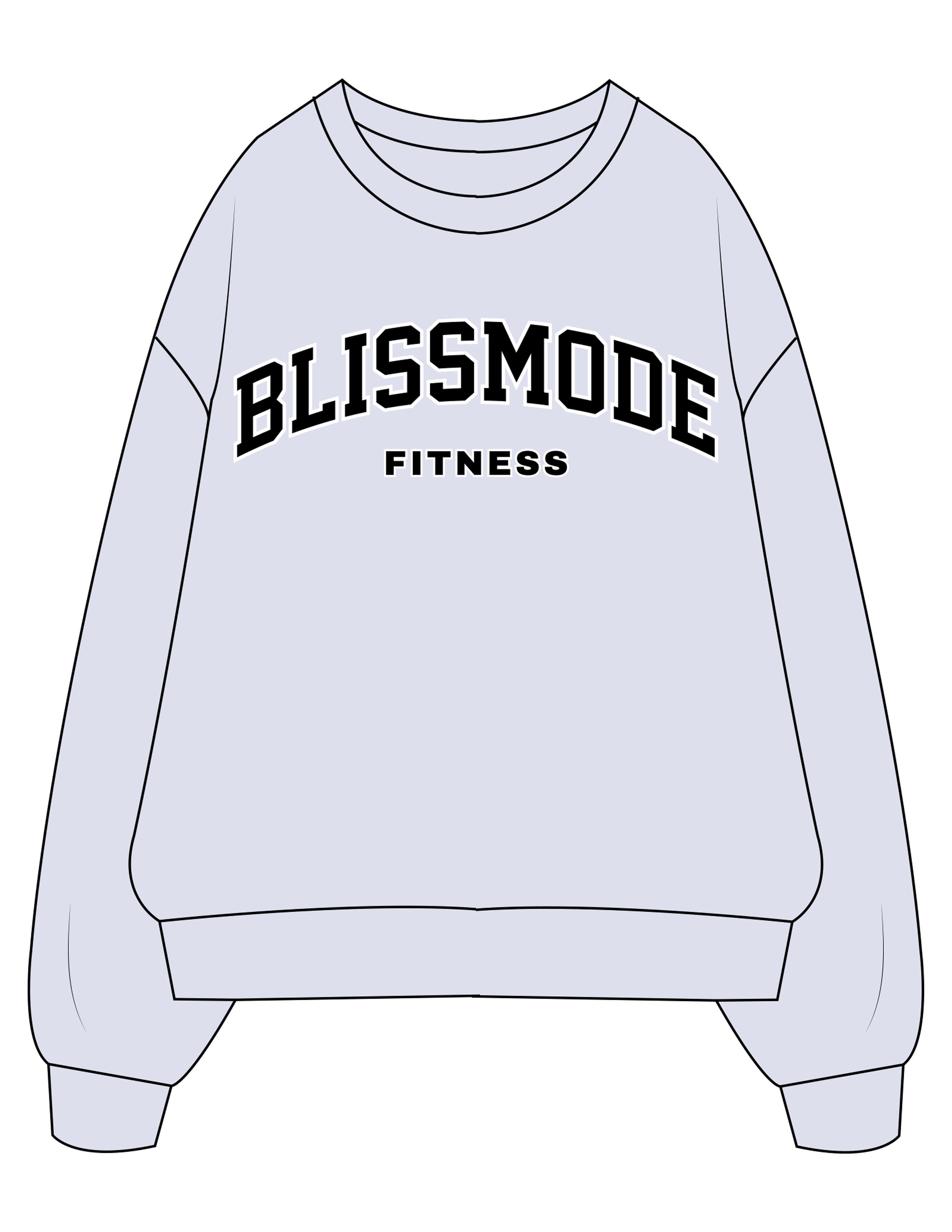 The Mens Crewneck - White Heather - BLISSMODE FITNESS - Center Chest Arc Stacked Black - Printed - Full Color