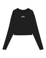 The Micro Rib Crop Long Sleeve - Black - Solos Pilates - Center Chest "SOLOS" - Printed - Cream