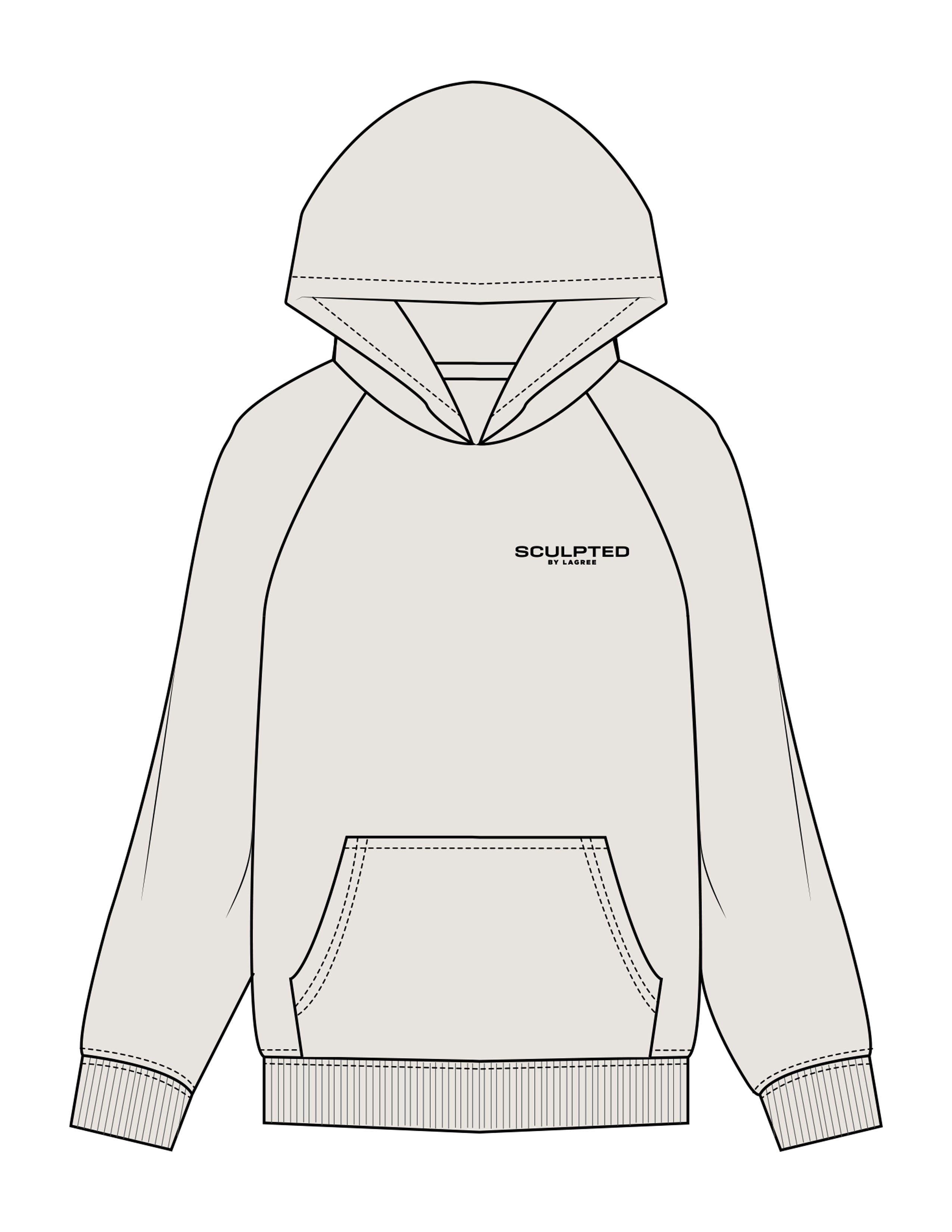 The Mens Hoodie - Washed Bone - Sculpted By Lagree - Left Chest Stacked & Back Round - Printed - Black