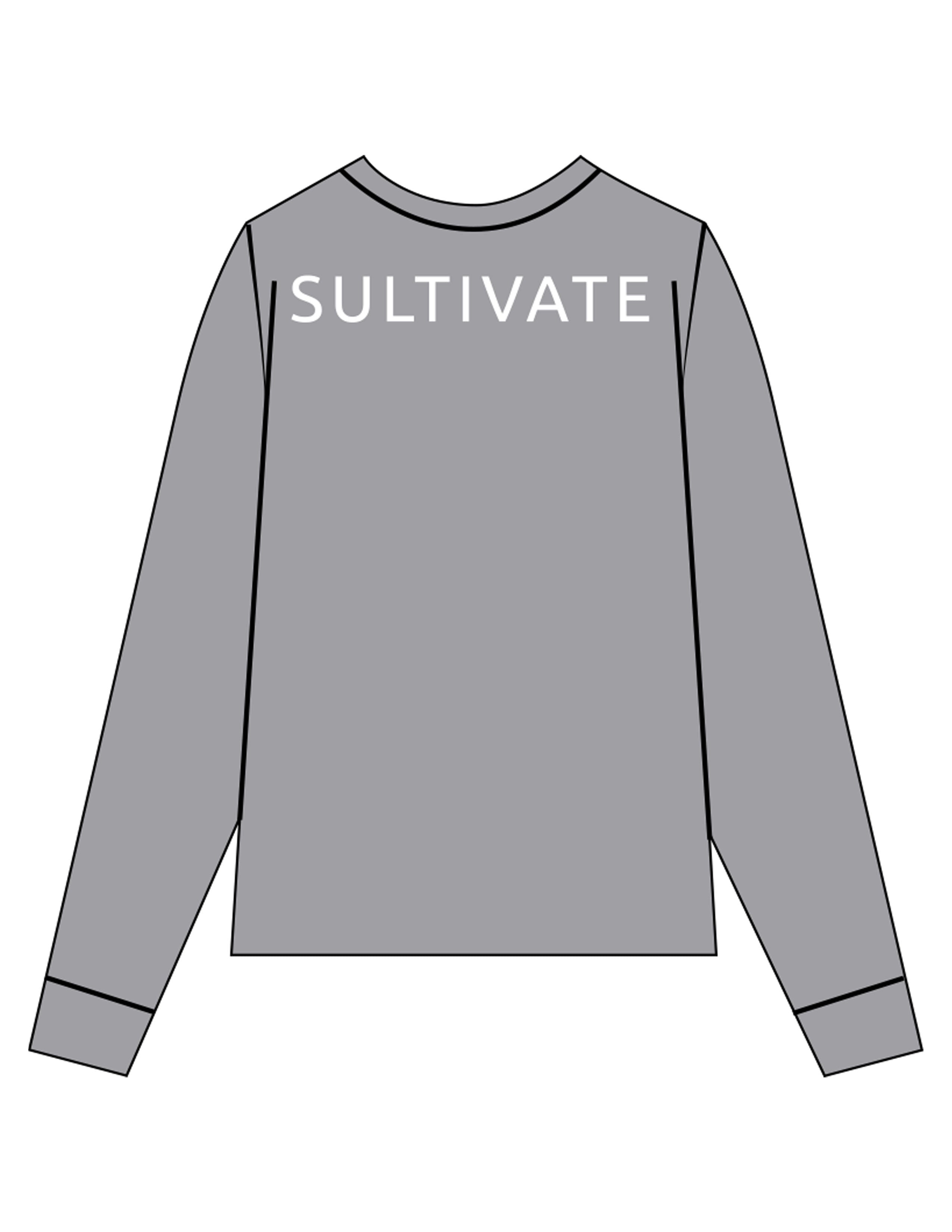 The Mens Long Sleeve - Heather - Sultivate - Left Chest Icon & Back Shoulder - Printed - White