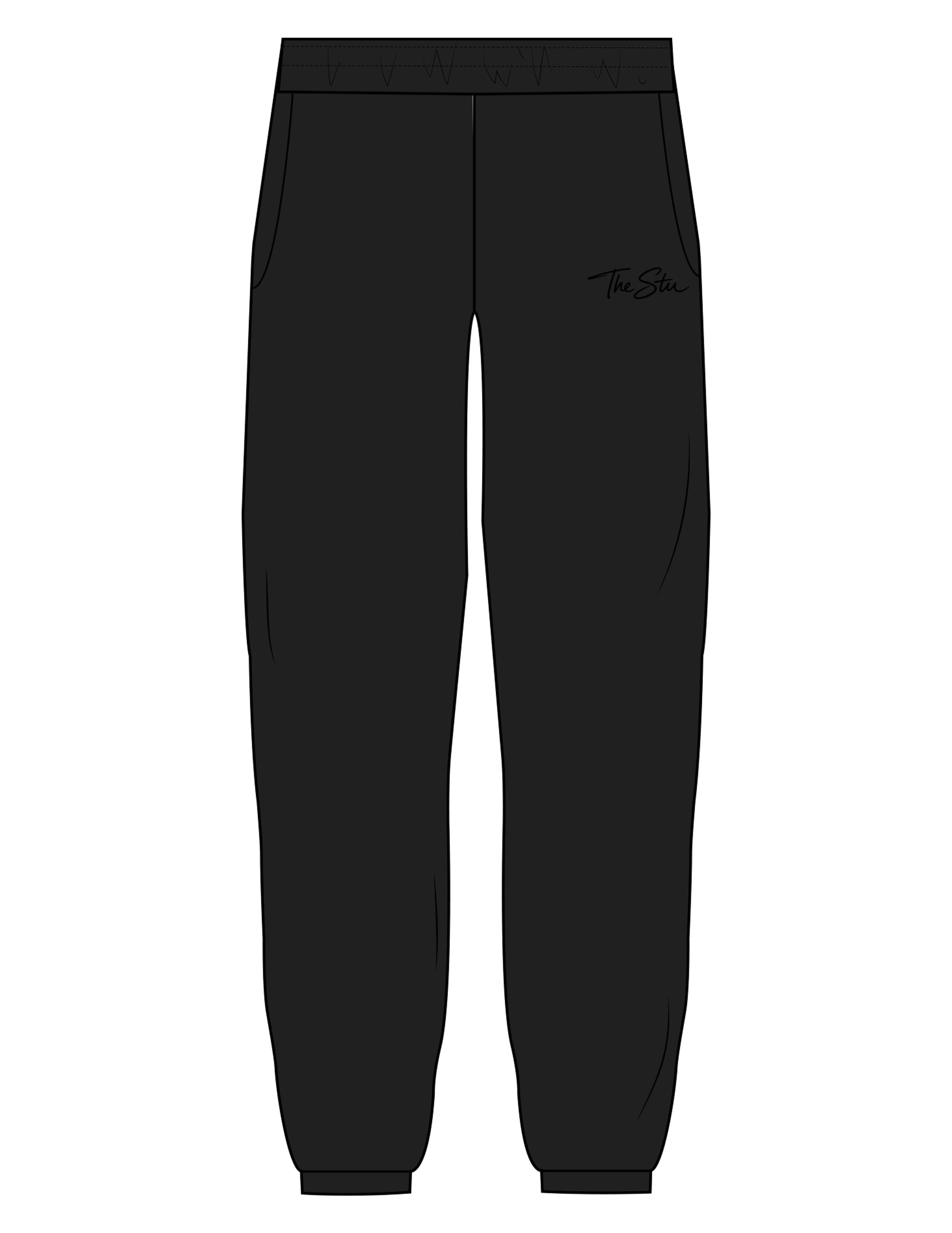 The Womens Sweatpants - Black - The Stu - Left Leg - EMB - Tone on Tone
