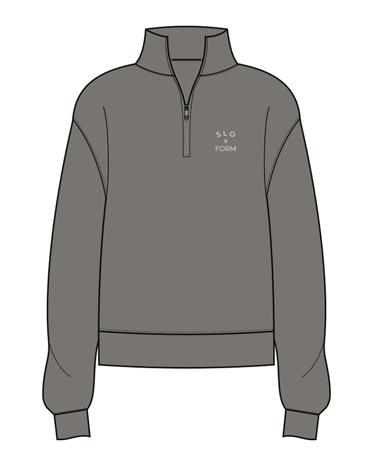 The Womens 1/4 Zip - Washed Gray - Slo x Form - Left Chest Stacked - Printed - Bone