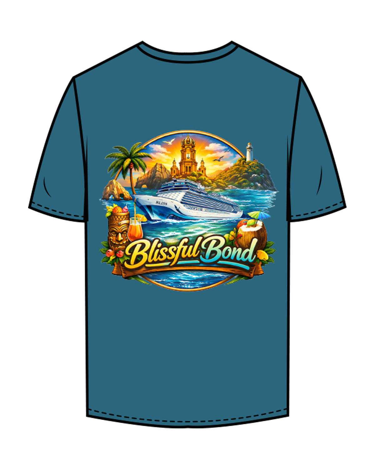 The Mens Tee - Atlantic- Blissful Bond - Left Chest Round - Back Full Center - Printed - Full Color