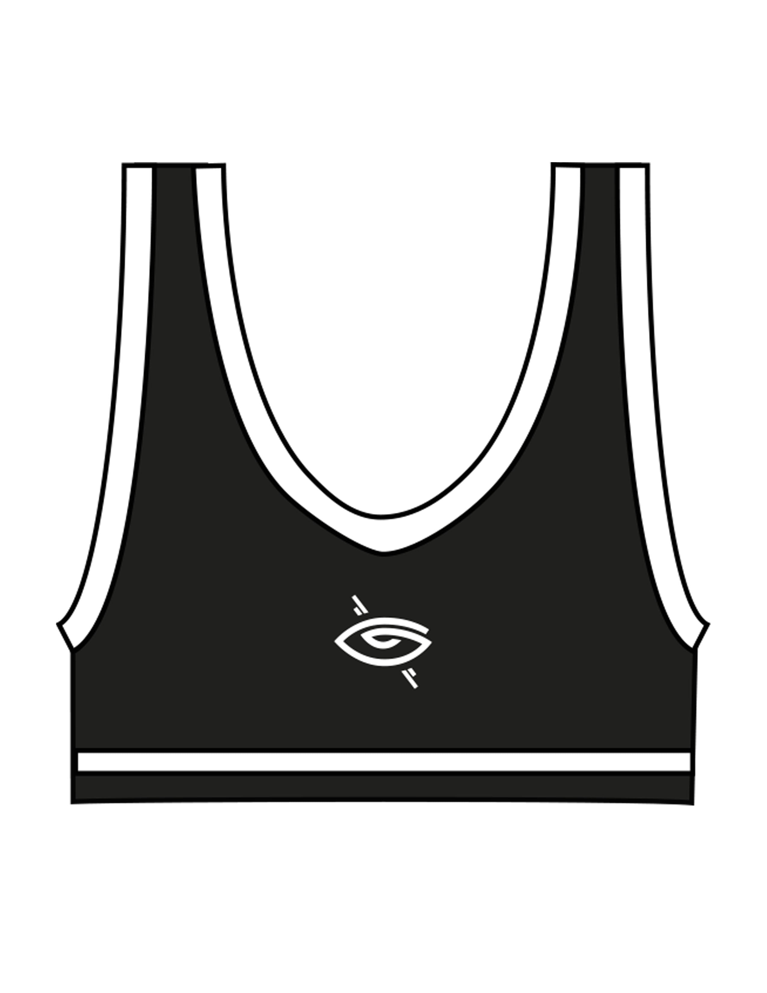 The Piped Bra - Black - Higher Ground - Center Back "EYE" - Printed - White