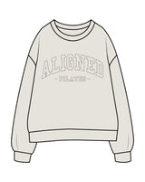The Womens Crewneck - Washed Bone - Aligned Pilates - Center Chest Arch & Back Center Neckline - Printed - Washed Gray