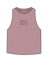 The Crop Muscle Racerback - Heather Orchid - Soul Yoga - Center Chest Stacked - Printed - Tone on Tone