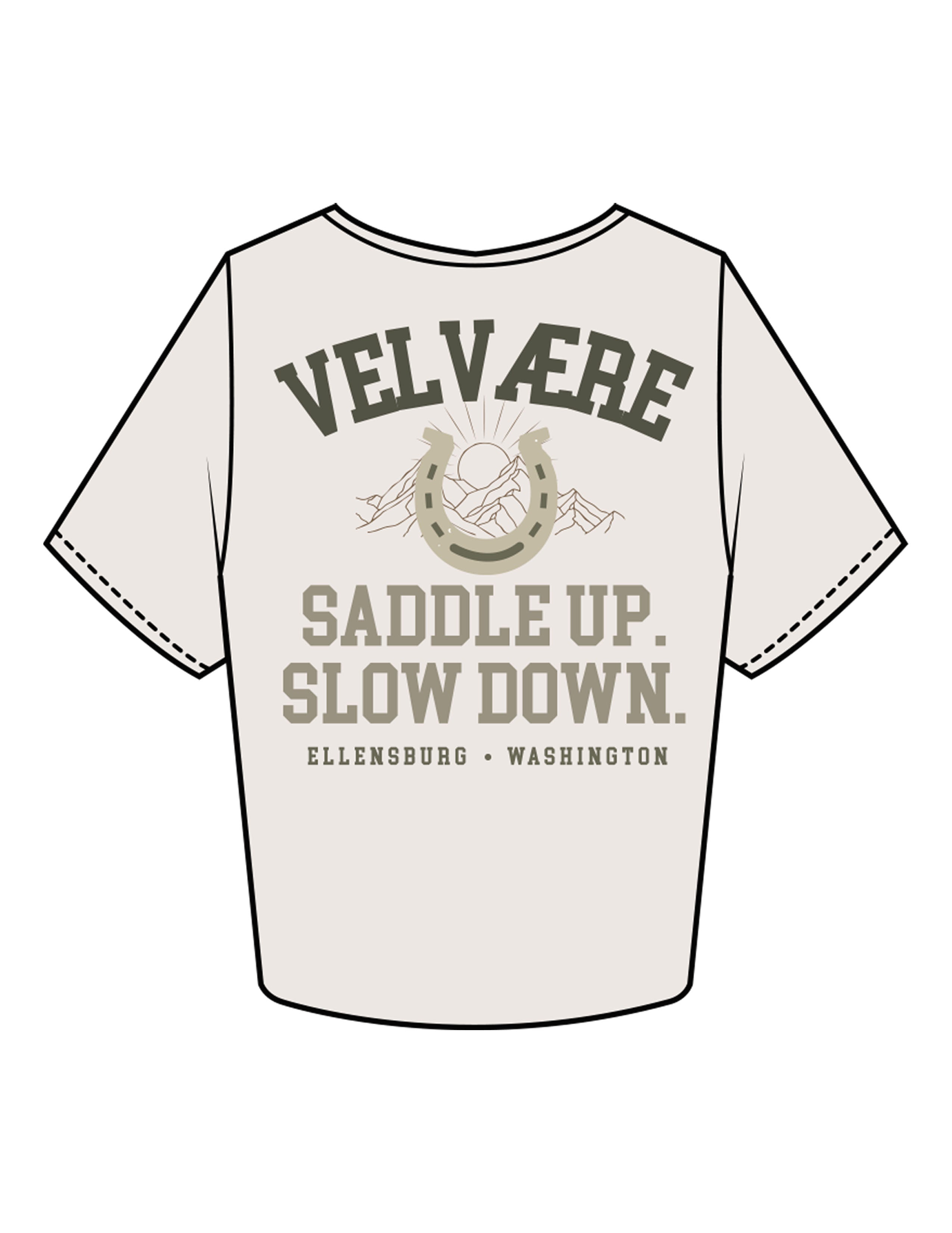 The Crop Tee - Bone - Velvaere -  Left Chest & Back Stacked "SADDLE UP" - Printed - Full Color