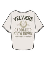 The Crop Tee - Bone - Velvaere -  Left Chest & Back Stacked "SADDLE UP" - Printed - Full Color
