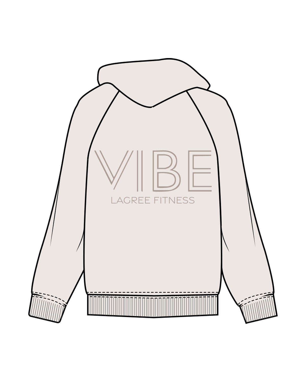 The Womens Hoodie - Bone - Vibe Hot Yoga & Pilates- Left Chest Stacked & Back Center Stacked - Printed - Tone on Tone